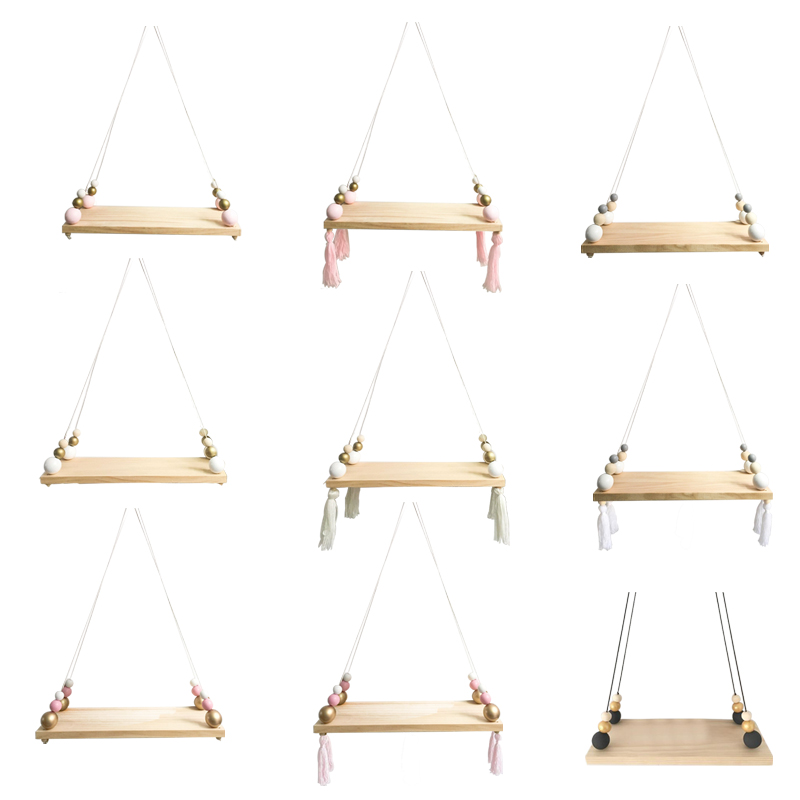 

Bedroom Wall Hanging Ornaments Tassel Pendant Wooden Board Shelf Photography Studio Photo Props Handmade Craft Wall Hanging Rack