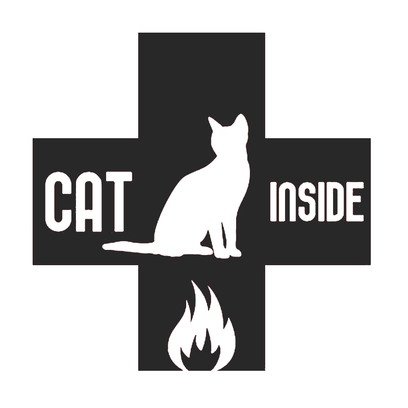 

15*15cm Cat Inside Fire Emergency Sticker Decal Stickers Cute And Interesting Fashion Sticker Decals, Color
