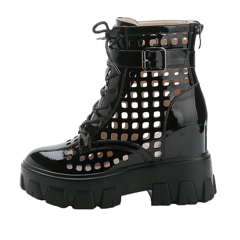 

Summer Boots Women's 2020 Spring And Autumn Versatile Hollow out Thick Bottomed Elevator Tube Net Boots Sandal, White