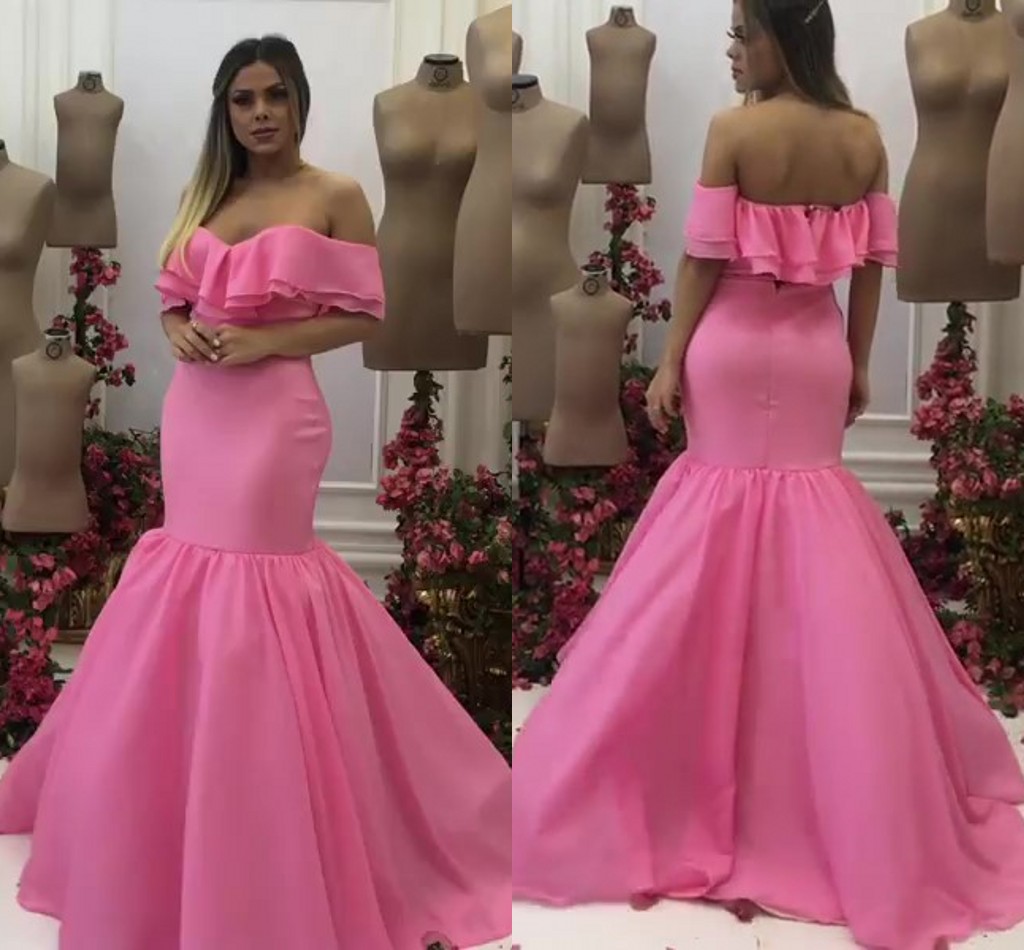 

Elegant 2022 Water Malon Mermaid Prom Bridesmaid Dresses Off the shoulder with Short Sleeves Organza Long Evening Party Dress Formal Gowns, Gold