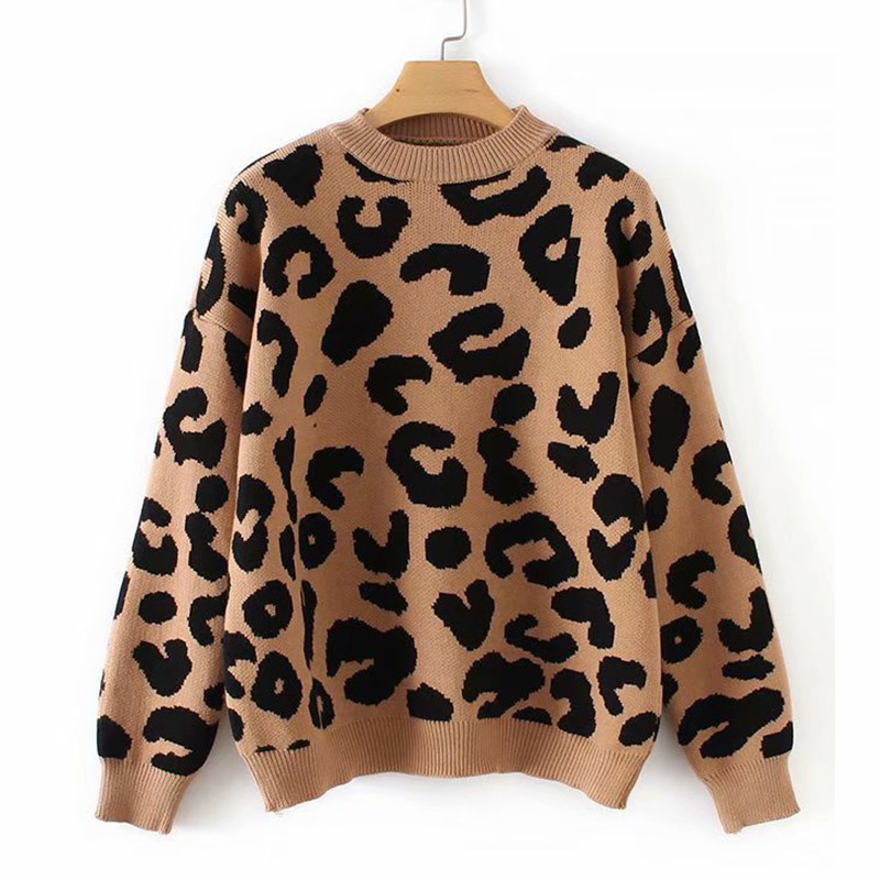 

woman leopard knitted sweater winter thick long sleeve female pullovers 2019 autumn fashion casual tops knitting sweaters ladies LY191217, B lu