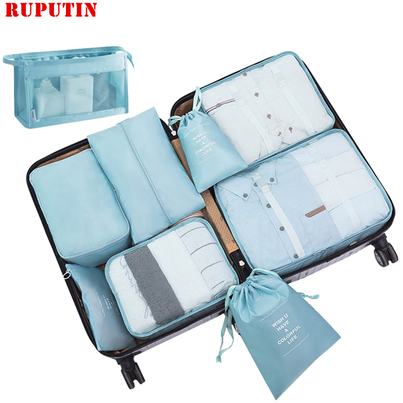 

New 9-Piece Set Clothes Underwear Cosmetic Storage Bag Luggage Travel Bag Packing Cube Suit Shoes Organizer Wash Bags Makeup, Wine red 6pcs