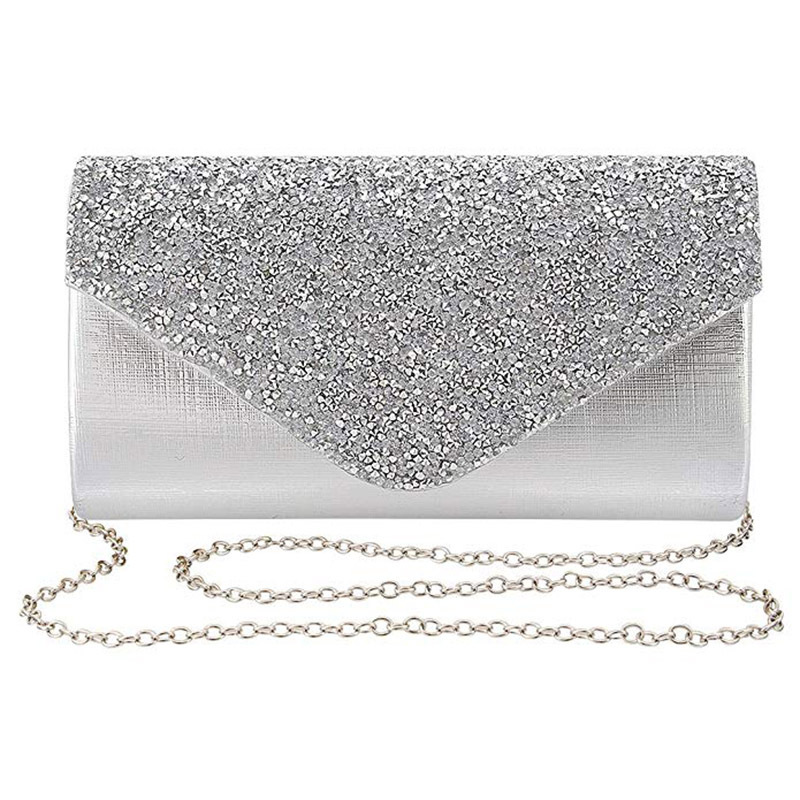 

2020 new women's dinner bag dress bag rhinestone clutch portable banquet chain messenger diamond dinner, Silver
