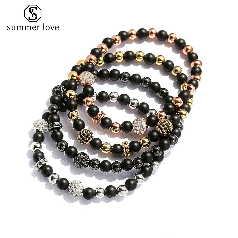

High Quality 6MM Matte Black Nature Stone Beads Bracelet for Women Men Elastic Silver Gold Rose Gold Copper Beads Charm Bracelet Jewelry