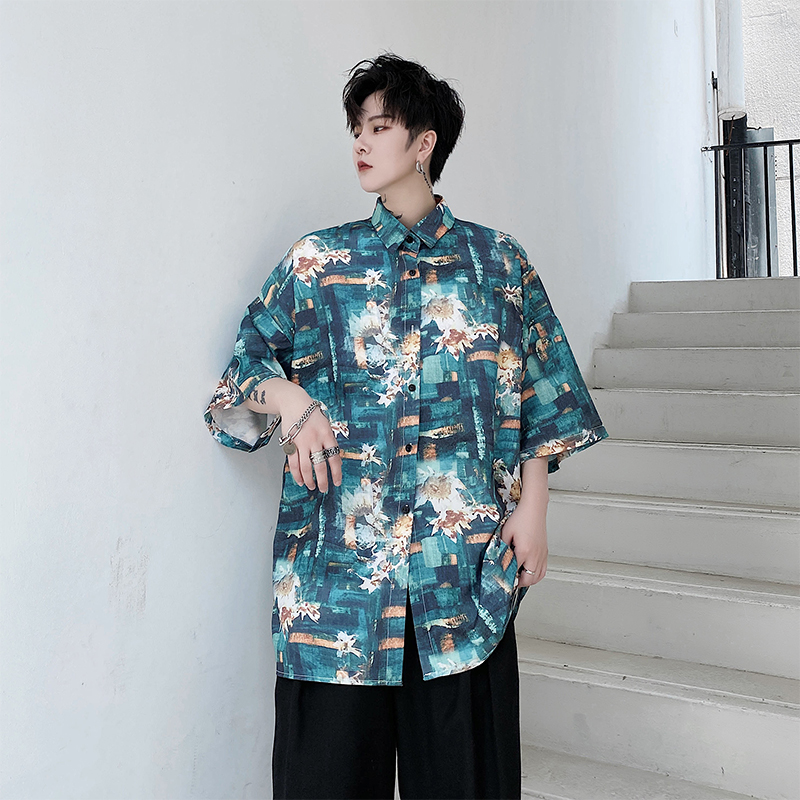 

NEW Male Japan Korea Style Streetwear Fashion Beach Shirts Men Summer Vintage Print Short Sleeve Casual Shirt, H1039