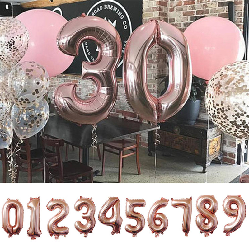 Digital Birthday Balloons Aluminum film Party Decorations Supply Rose Gold 5