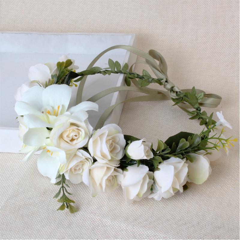 

Handmade Wreath Garland Bridal Hair Accessories Travel Photo Garland Headdress Wedding Festival Artificial Flower Decoration, Blue