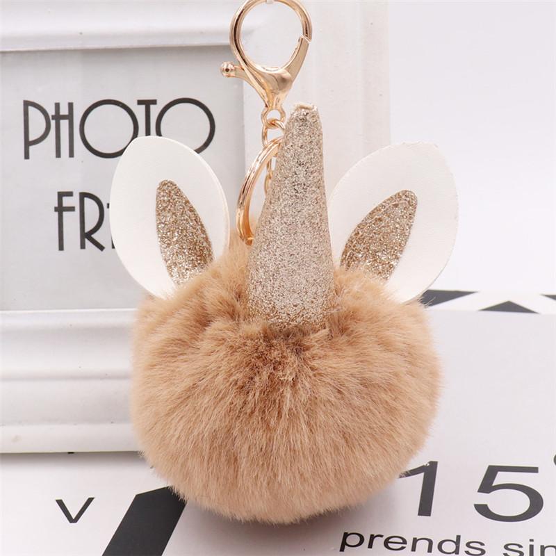 

15pcs/Lot Fashion Pompom Unicorn Fur Ball Key Chain Rabbit Fur Animal Bag Accessories Plush Car Key Ring Mobile Phone Hang
