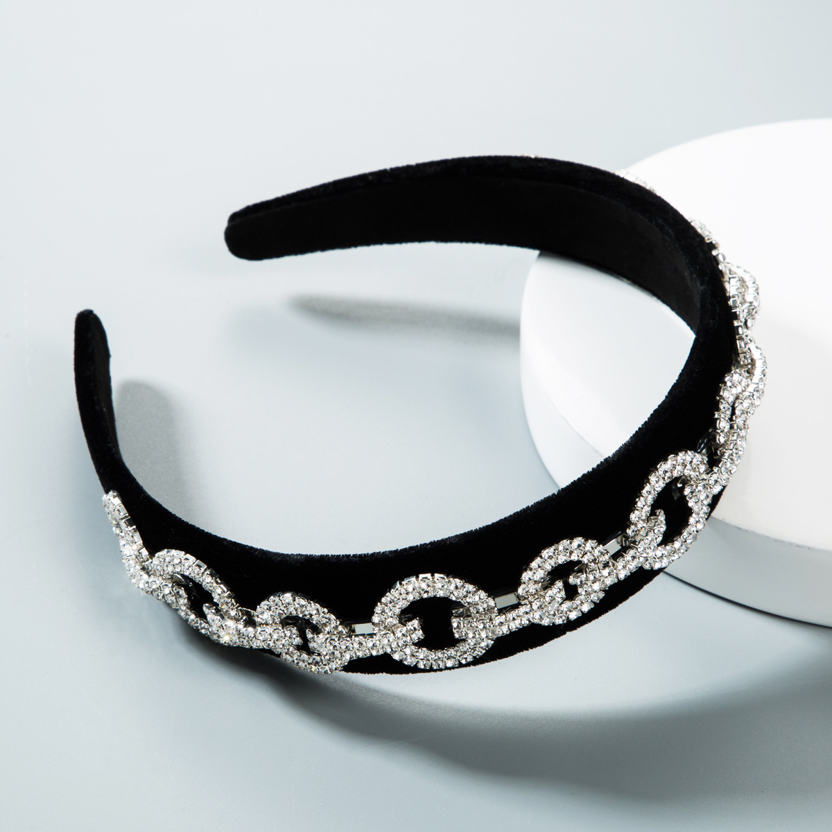 

Baroque creative trendsetter hairband female full rhinestone Super flash wide edge gold velvet cloth luxury party show headband