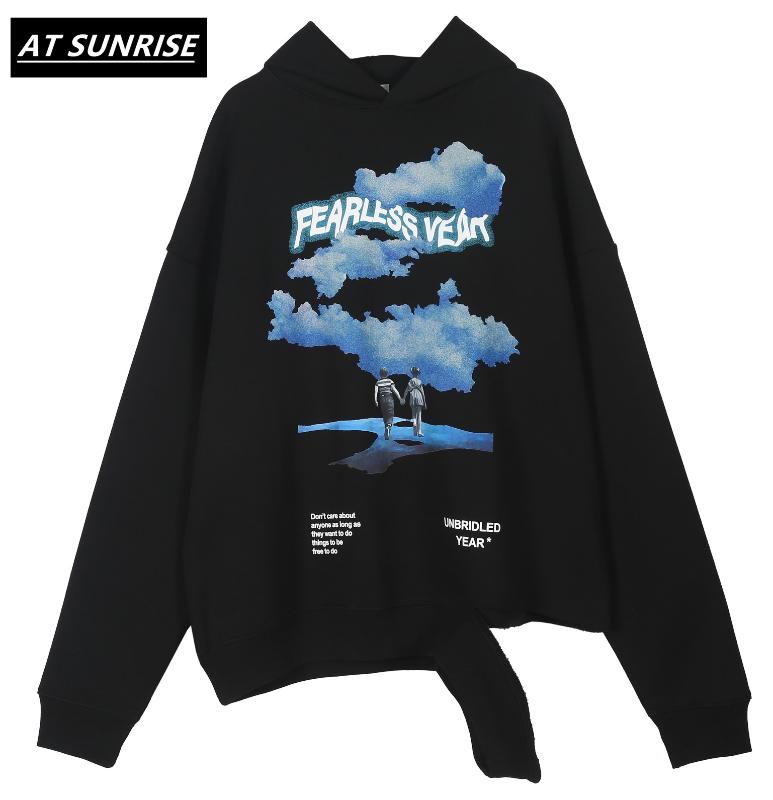 

Childhood Distressed Destroyed Holes Pullover Hoodies 2020 Mens Hipster Hip Hop printing Fashion Hooded Sweatshirts Streetwear, Black