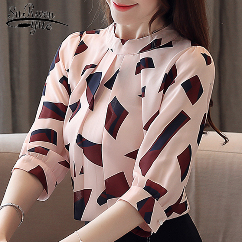 

summer blouse for women 2020 womens clothing print chiffon blouse women office ladies tops womens tops and blouses 4482 50, White