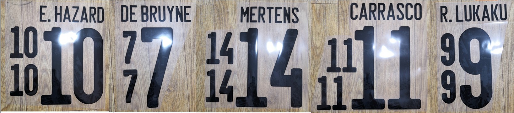 

2019 Belgium away DE BRUYNE R. LUKAKU E. HAZARD CARRASCO MERTENS nameset patch badge
