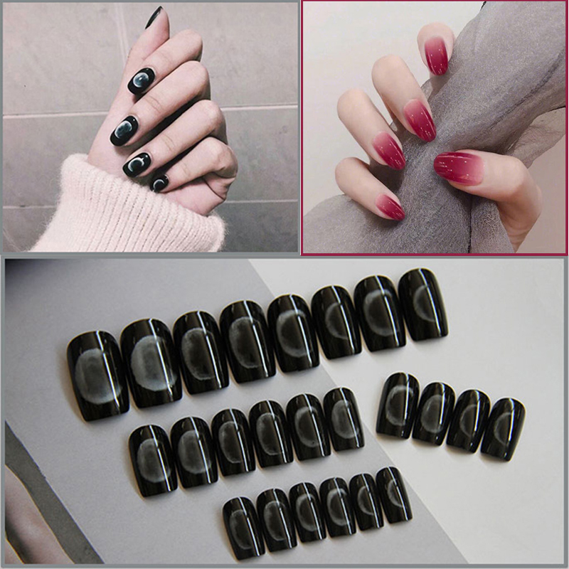 

24pcs detachable False Nail Artificial Tips Set Full Cover for Short Decoration Press On Nails Art Fake Extension Tips With Glue, R021