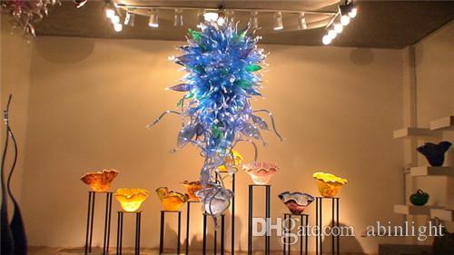 

Free Shipping Tiffany Style Blown Glass Chandelier Modern Art Blown Glass Flower Shape Pretty Colored Hotel Lobby Decor Chandelier