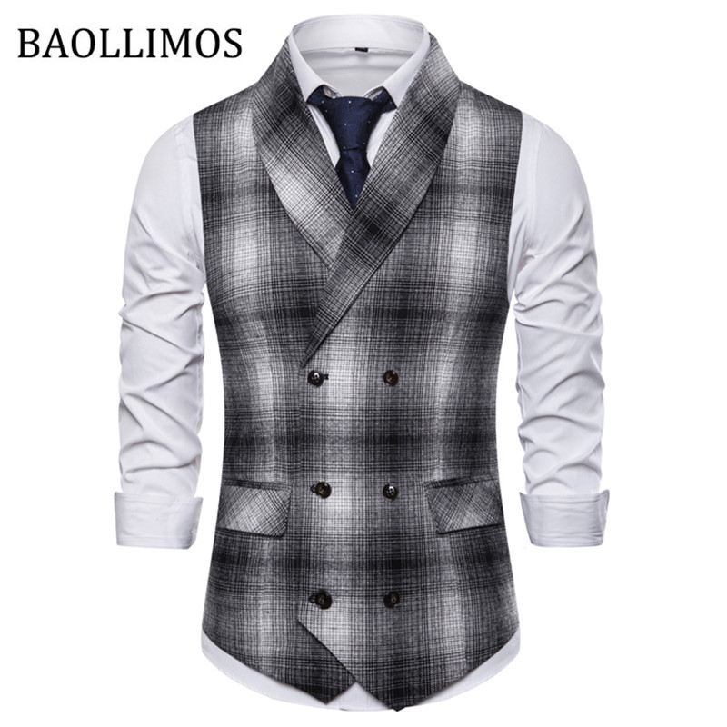 

Men's Plaid Business Suit Vest Men Cotton Cardigan Slim Vest For Male Black Red Spring
