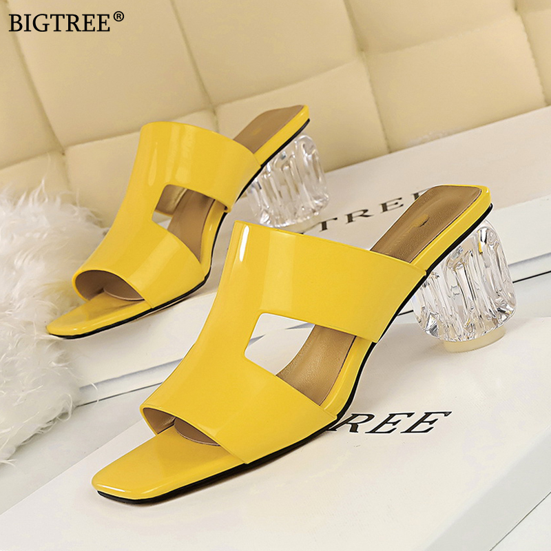

Women Silppers Summer shoes transparent Square heels Female open-toed slipper Sandals ladies shoe 2020 New fashion high heels, Nude