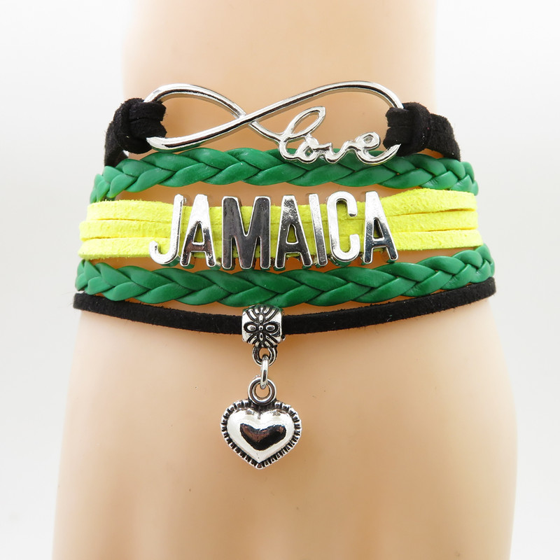 

Infinity Love Jamaica Bracelet Heart Charm Bracelet Love My Motherland Jamaica Bracelets & Bangles For Woman And Man, Golden;silver