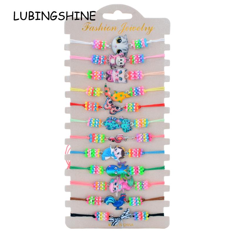 

Charm Bracelets 12pcs/lot Women Enamel Ocean Dolphin Animal Charms Yoga Bracelet Set Kids Braided Adjustable Rope Chain Wristband Jewelry