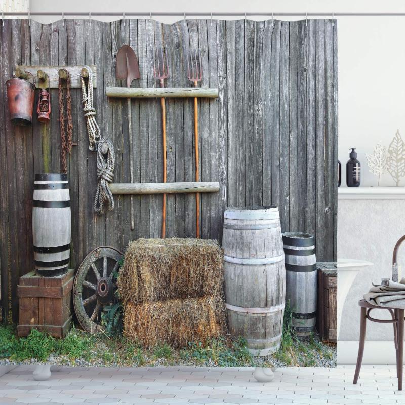 

Agriculture Shower Curtain Western Wooden Barn Countryside Bucolic Rural House Folk Vintage Scenery Bathroom Decor Set with Hook