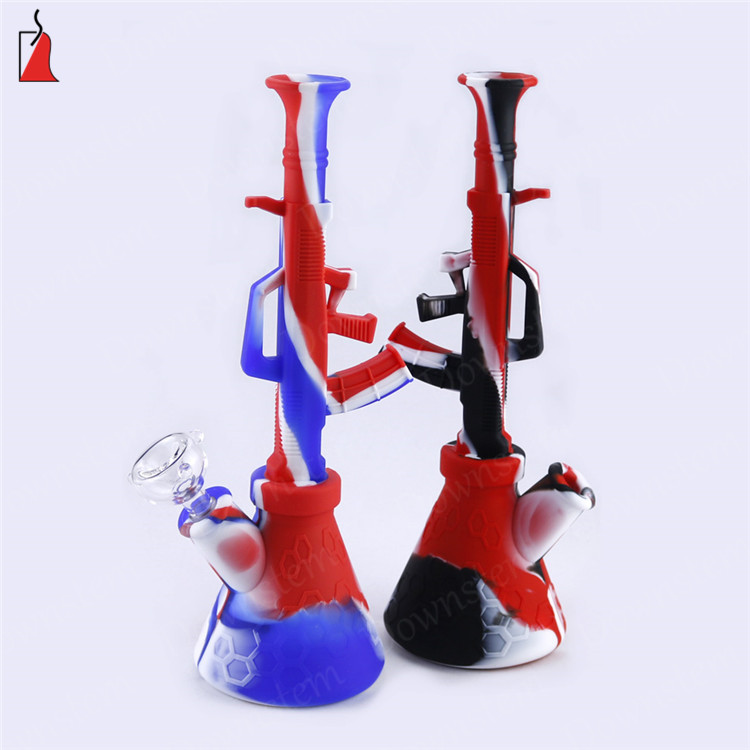 

AK47 Shape Silicon Rubber Smoking Water Pipes Hot Selling Silicone Water Bong Wax Oil Concentrate Gun Water Bong