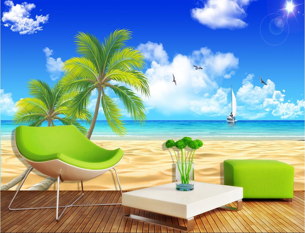 

WDBH 3d wallpaper custom photo Maldives blue sky coconut tree beach landscape living room Home decor 3d wall muals wall paper for walls 3 d, Non-woven