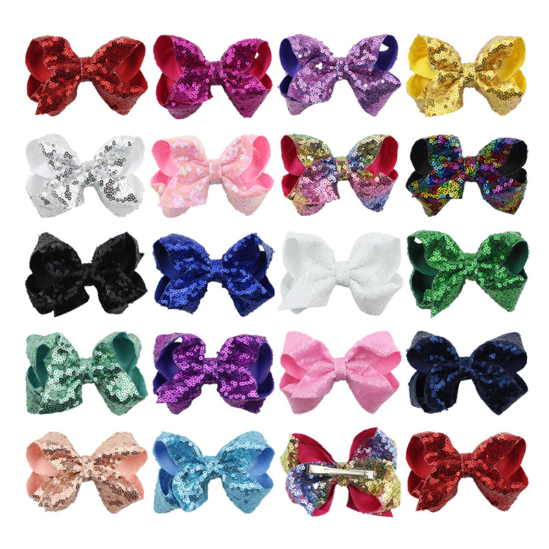 

18 Color 4 inch Colorued New Stitching Glitter Sequin Bows with Dots Rainbow Color Hairpin Large Bow Clip Hair Accessorie, As pic