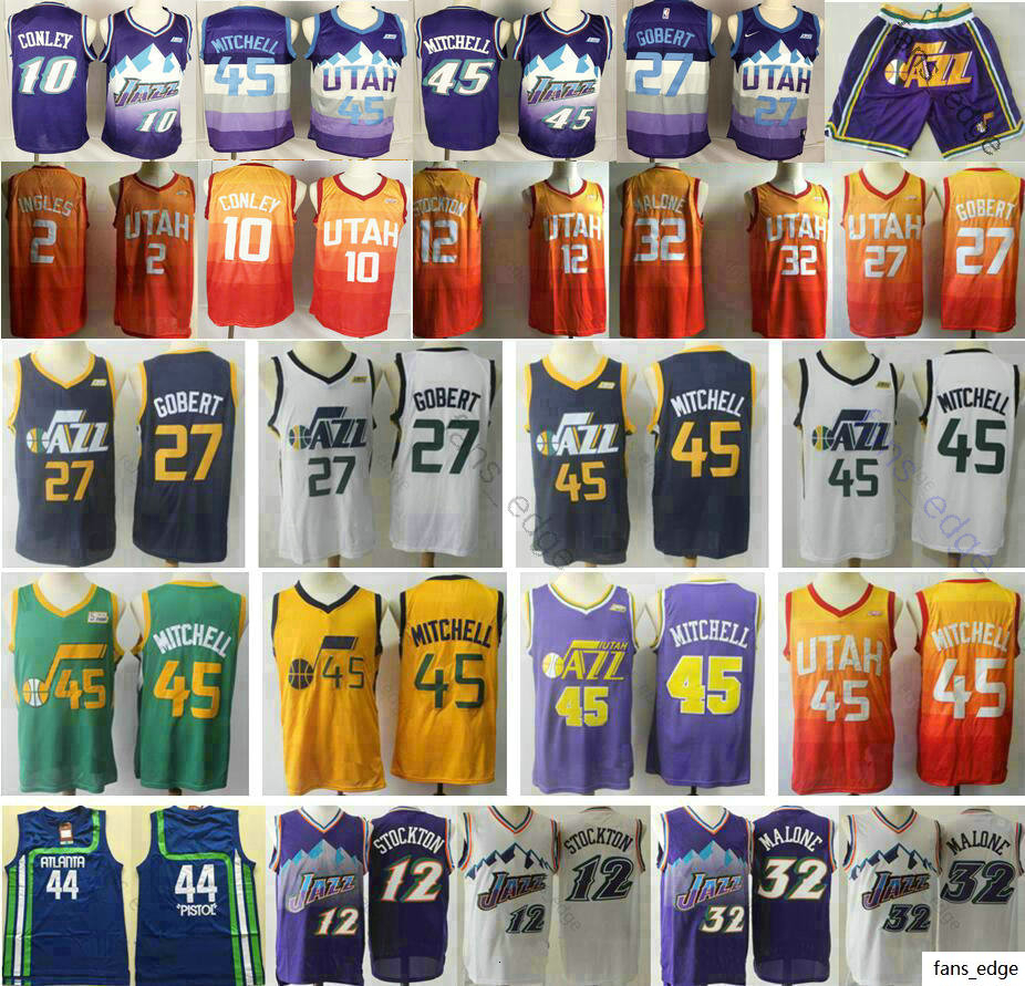 

Top Quality Donovan #45 Mitchell Rudy Gobert Mike 10 Conley Joe 2 Ingles John 12 Stockton Karl 32 Malone 44 Pistol Basketball Jerseys, Black;red