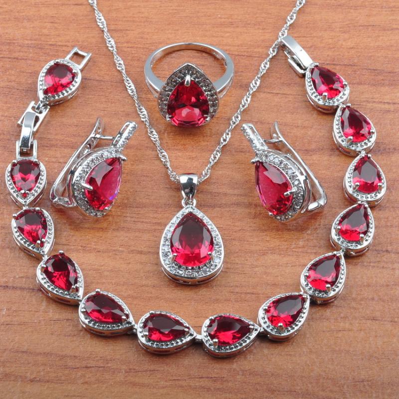 Color : White Color : Red Classic Necklace Ornament Elegant Necklace Home European and American Fashion Silver-Plated Earrings Zircon Teardrop Earrings