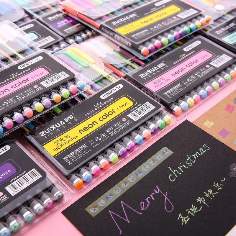 

12 Pcs/Set color gel pen kawaii Watercolor glitter cute tinta plastic Festoon office lapices supplies stationery kalem material