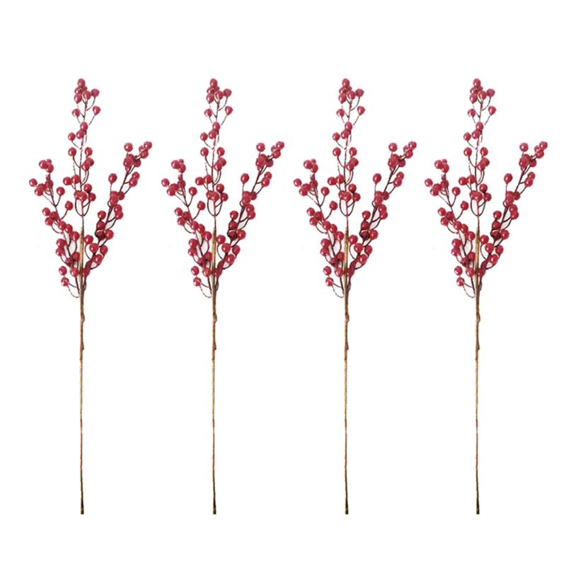 

4pcs Artificial Simulation Fruits Berries Branches Wedding Bouquet Decor Fortune Lucky Red Berry Home Decor