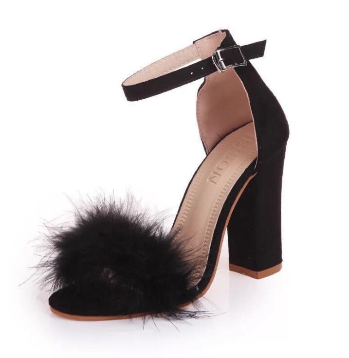 

Summer Women Pumps T-stage Fur Buckle Strap Platform Open Toe Dancing High Heel Sandals Sexy Party Wedding Shoes Black mujer s01, Beige