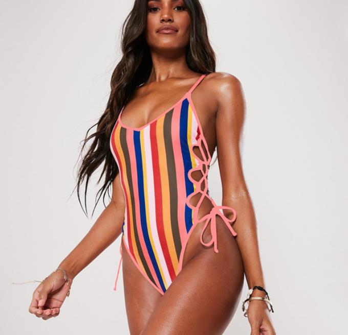 

Swimsuit for women striped sling jumpsuit 2019 summer new Style sexy back bandage holiday beach clothing, Customize