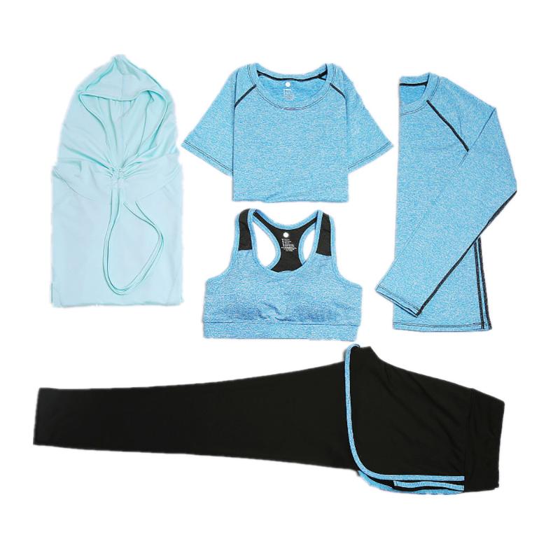 

KARYZON 2020 Jogging Suits for Women Yoga Set Winter Sport Fitness Clothes 5 PCS Set Push Up Bra Hooded Tops Quick Dry Leggings, Combination 01