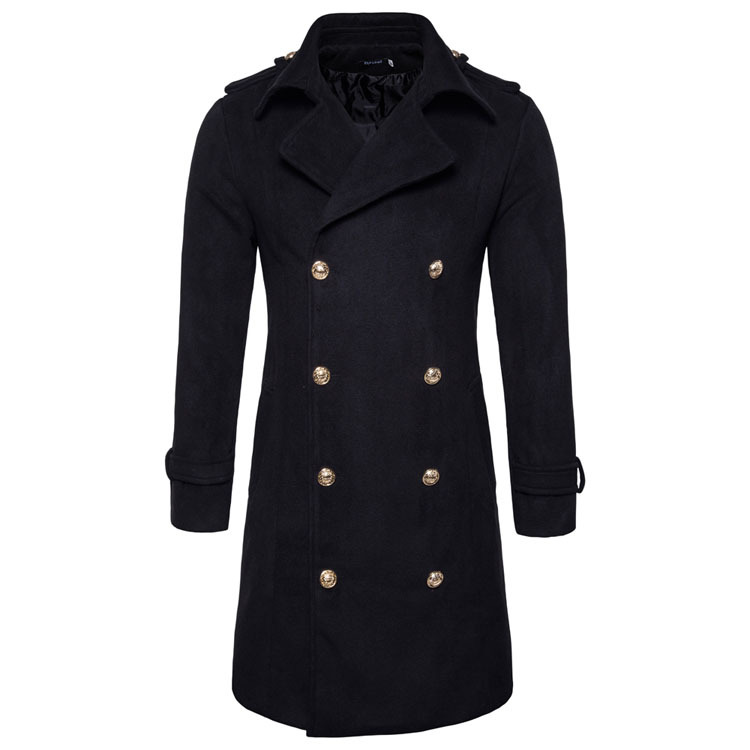 

2019 new winter men metal double-breasted wool coat jacket and long sections, Blue