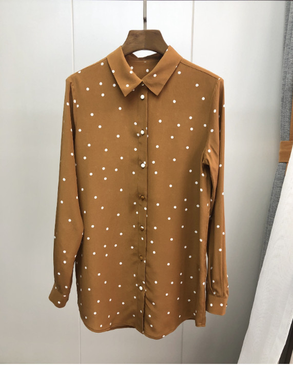 

100% Silk Women Blouse Polka Dot Long Sleeve Spring and Summer Office Lady Shirt Casual Haut Femme Clothes