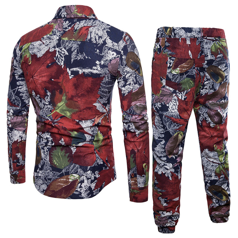 

Ethnic Costumes Men's Sets Shirts + Trousers Two-piece Suite Short sleeve Summer Fashion mens clothing Casual Male Printing 5XL, As picture