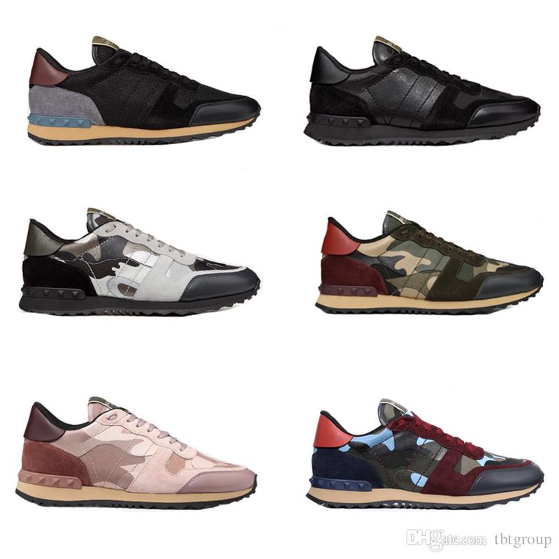 Mode rockrunner baskets camouflage chaussures cloutés Designer Hommes Femmes Flats tennis Mesh cuir Combo rock Runner Chaussures avec boîte