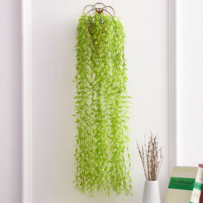 

Home Party Decor 100CM Green Plastic Artificial Willow Rattan Fake Leaves Simulation Plant 2017 Wall Hanging Garden, Light green