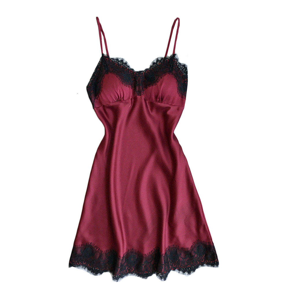 Plus la taille robe de nuit chemise de nuit vêtements de nuit sexy dentelle patchwork camisola lingerie nuisette robe en soie vêtements de nuit c