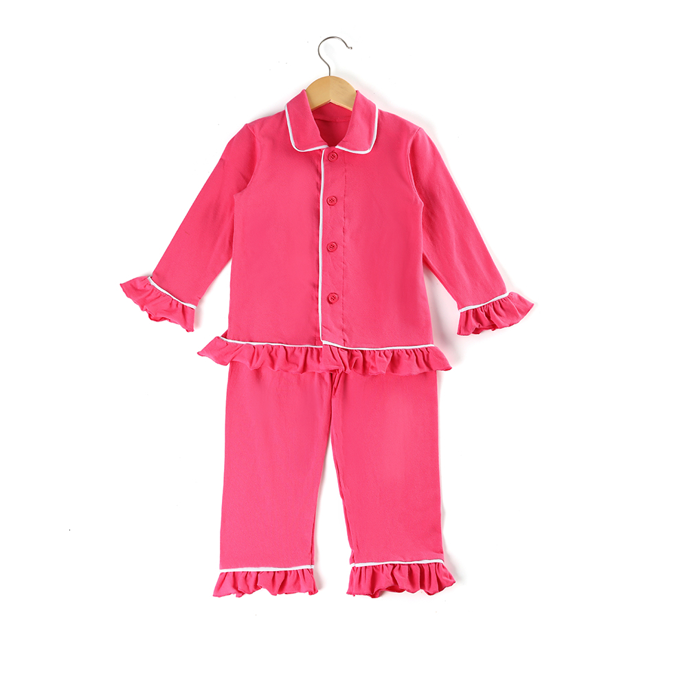 Kids Clothing 100 Cotton Plain Cute Red Pajamas Winter With Ruffle