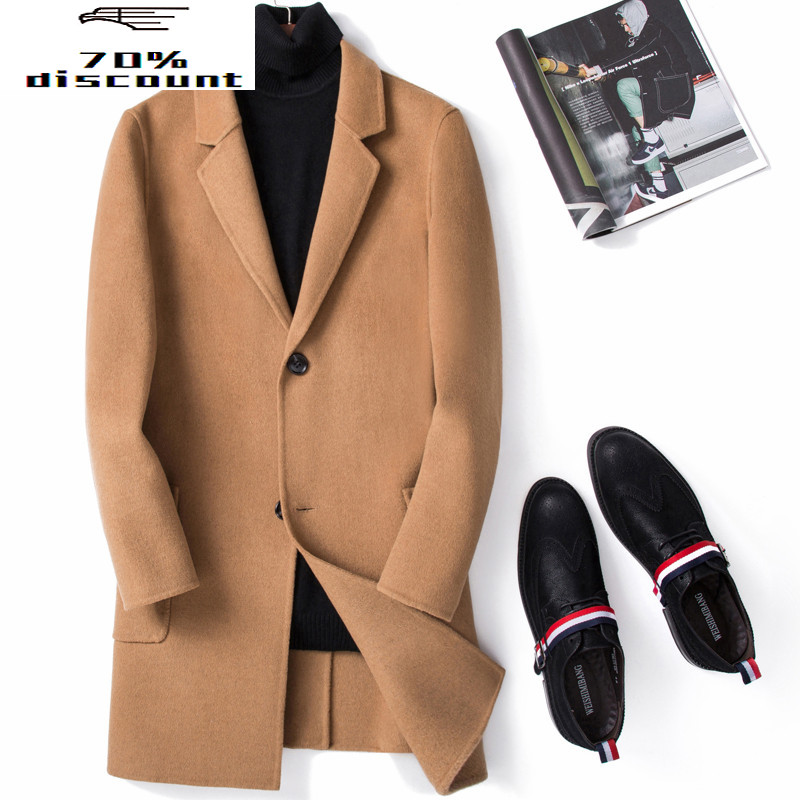 

200%Wool Coat Men Spring Autumn Long Jacket Men Double-sided Korean Coat and Jacket Casaco Masculino M063 YY322, Black