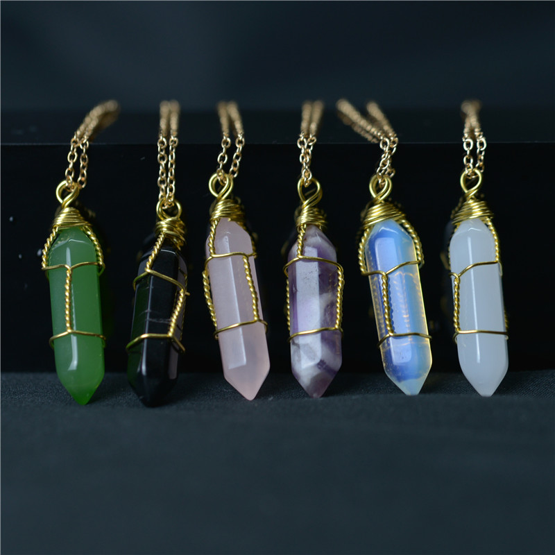 

Hexagon Shape Chakra Natural Stone Healing Point Pendants Necklaces with Gold Chain for Women Jewelry Gift willl and sandy jewelry