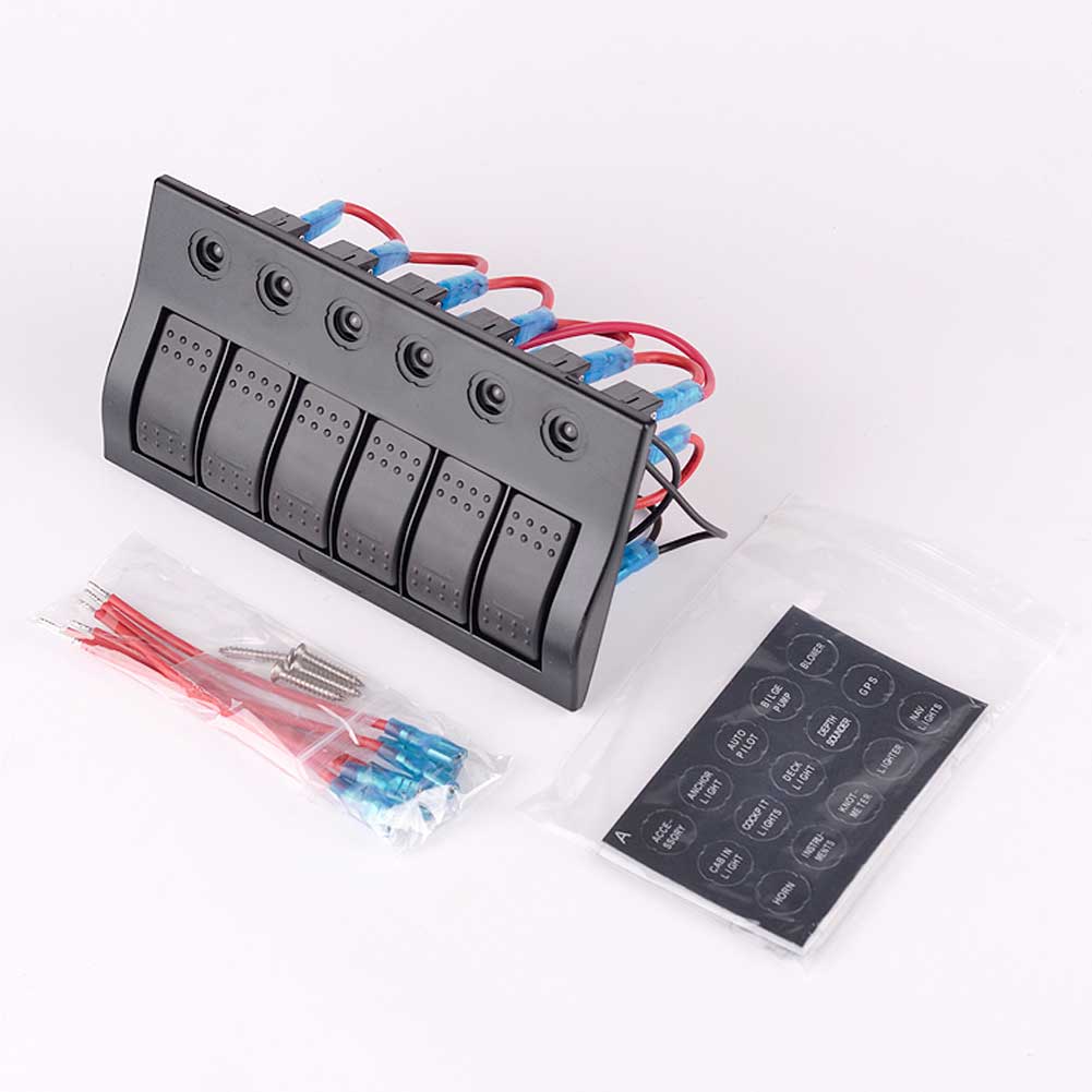 CAR 6 Gang Way Led Marine Boat Rocker Switch Panel With Circuit Breaker 12V 24V-image-467284353