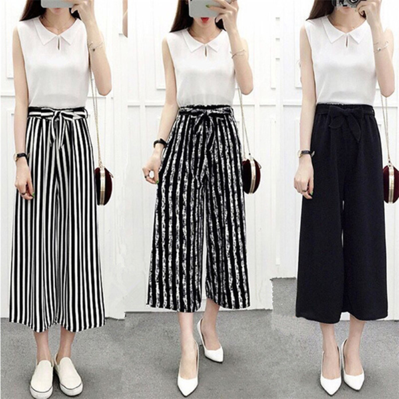 

2020 New Fashion Womens Wide Leg High Waist Casual Summer Thin Pants Loose Culottes Trousers MSJ99