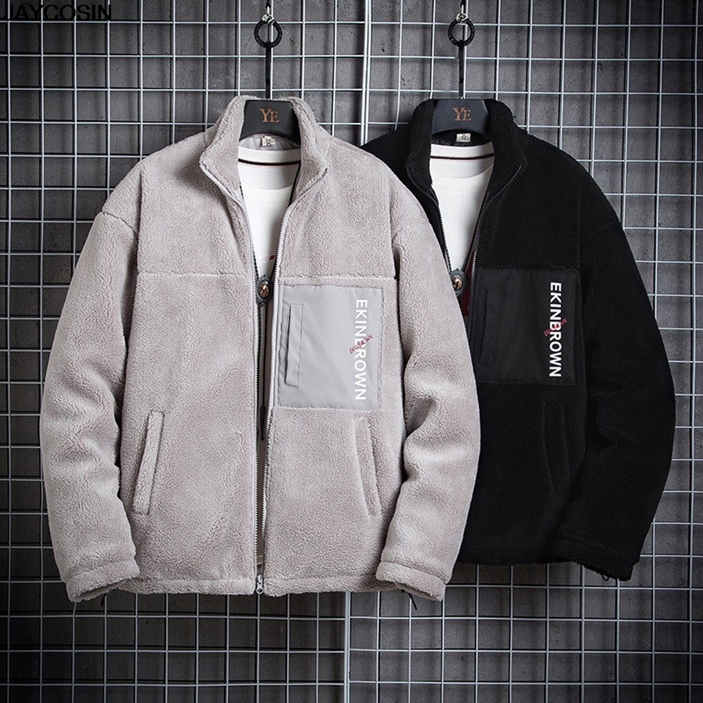

KLV Jackets Mens New Fashion Casual Lamb Cashmere Loose Button Long Sleeve Keep Warm Coat 2020 new hot sale chaqueta hombre 70, Black