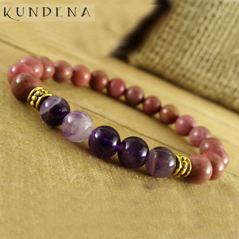 

Womens Purple A-agte Beaded Wrists Girlfriend Christmas Gift for Wife Energy Bracelet Rhodonite Healing Stone Bracelet