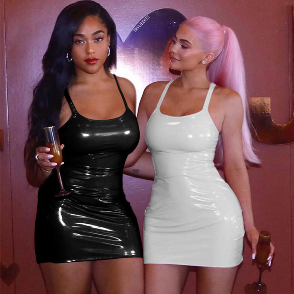 

PU Leather Sexy Bodycon Dresses Women Party Evening Club Wear Bandage Dress, Black