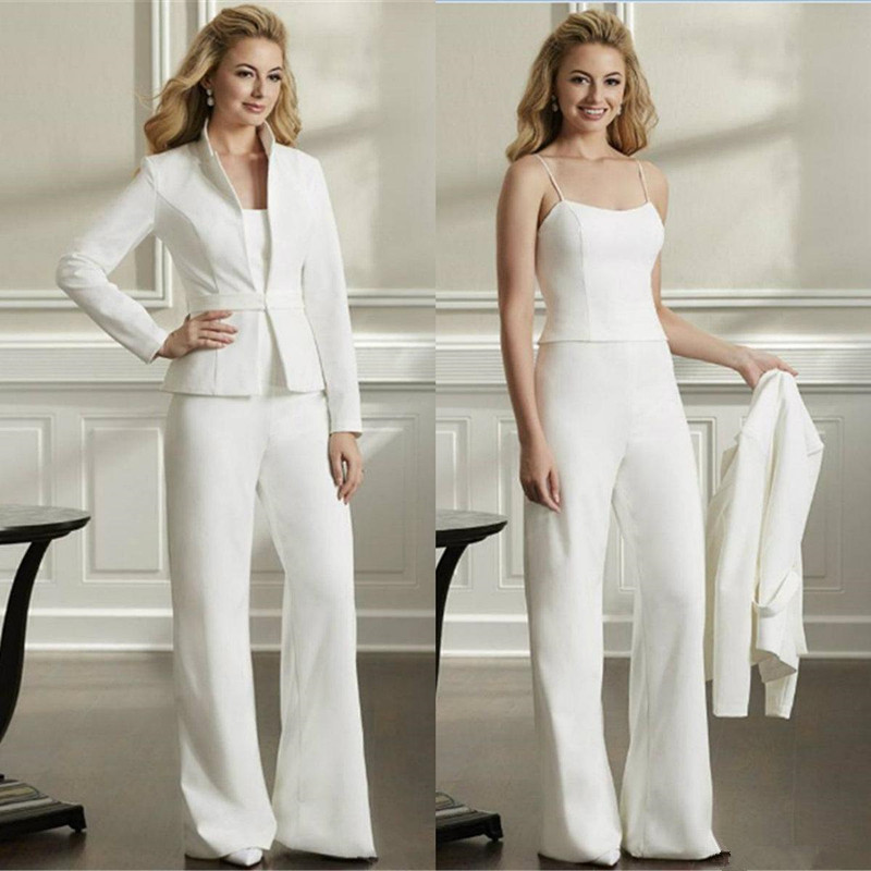

Simple Jumpsuit Mother of the Bride Party Gowns with Long Sleeves Jackets Wedding Guest Dress Pant Suit Evening Dress