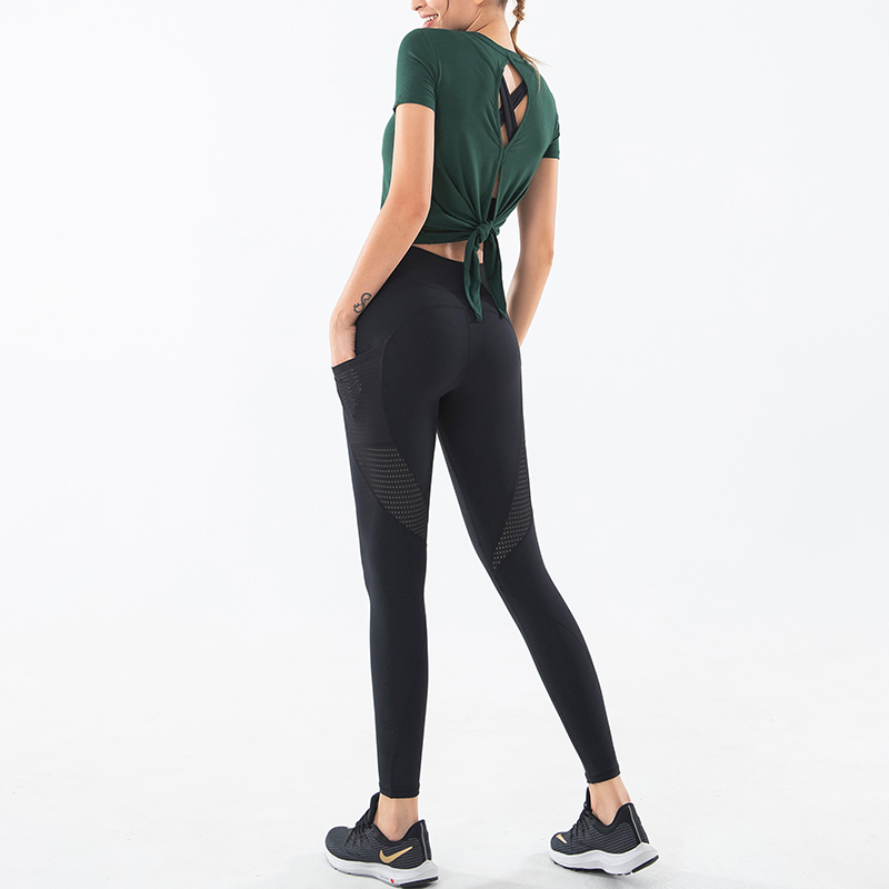 

Sexy Women' sportswear Yoga Set Fitness Gym Clothes Running Shirt+Pants Yoga Leggings Jogging Workout Back Cardigan Sport Suit, Green
