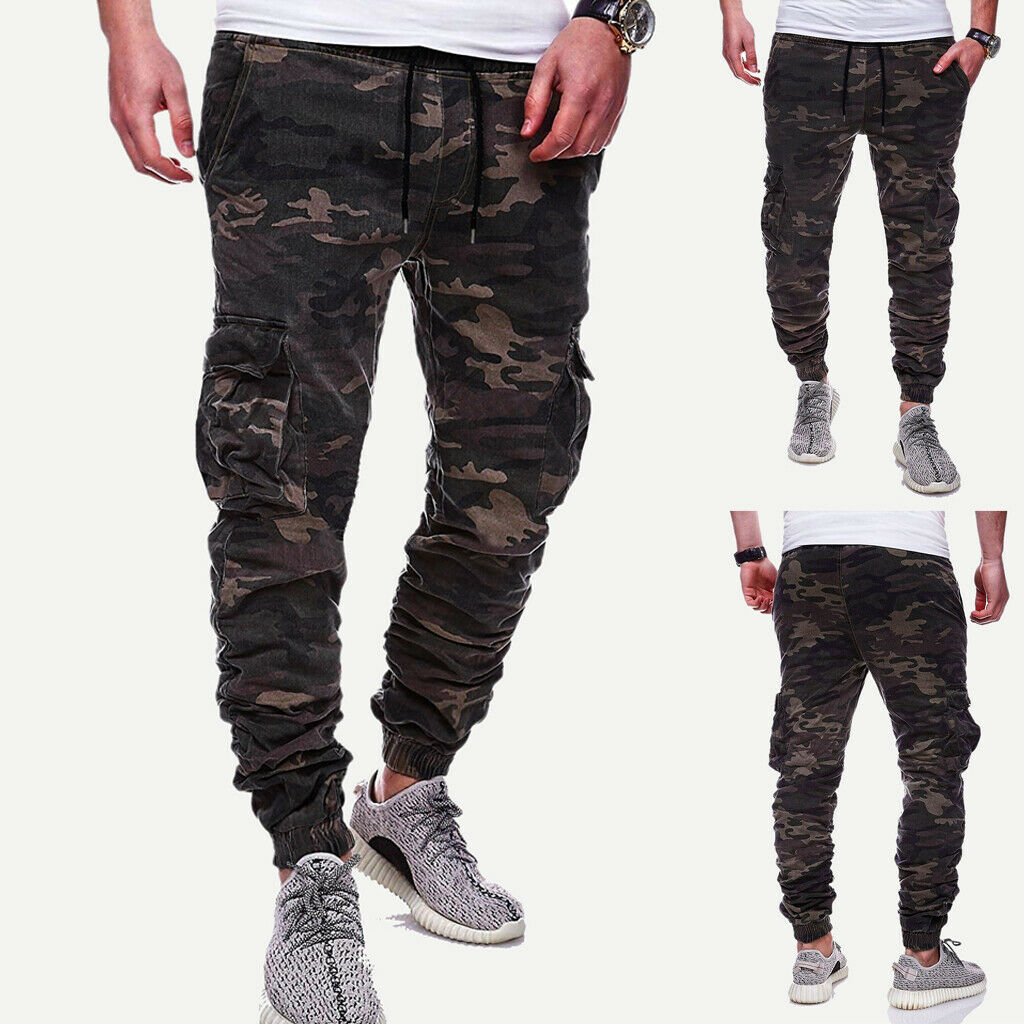 

2019 Hot Men Elasticated Waist Cargo Combat Trousers Jogger Work Bottoms Long Pants Camouflage Pants Dropshipping, As pic